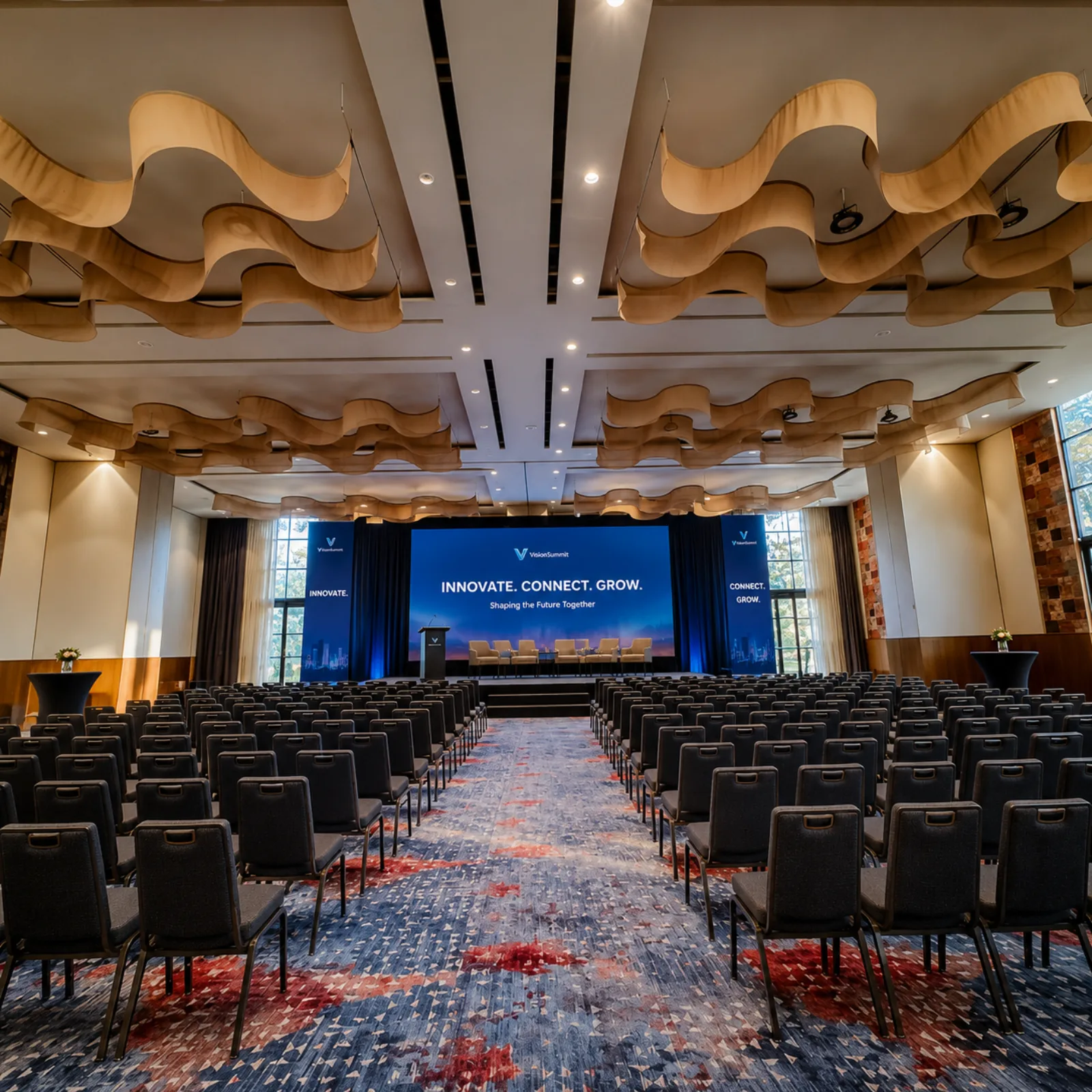 The Aria Grand at Giovanni Village set theatre-style for a conference